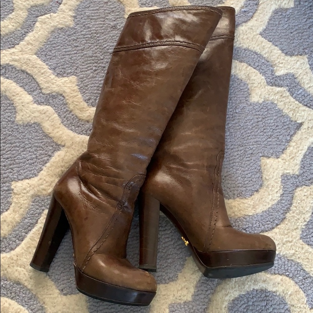 Prada brown antique leather boots size 37.5 - Picture 5 of 8